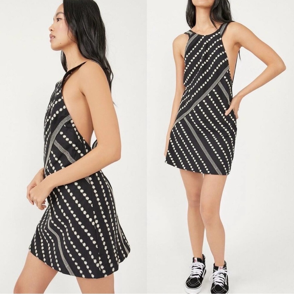Free People Black and White Embroidered Backless Dress